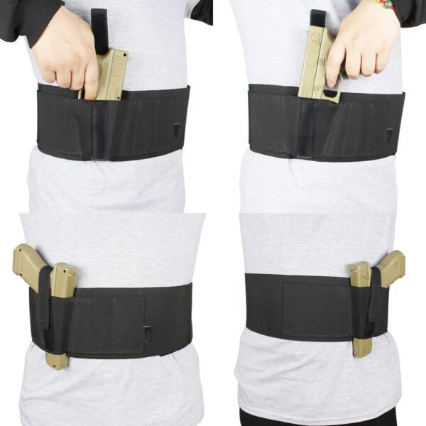 Belly Band Holster For Concealed Carry - Fits 38-50 Waist, Ambidextrous, Holds Gun & Mag (Black)