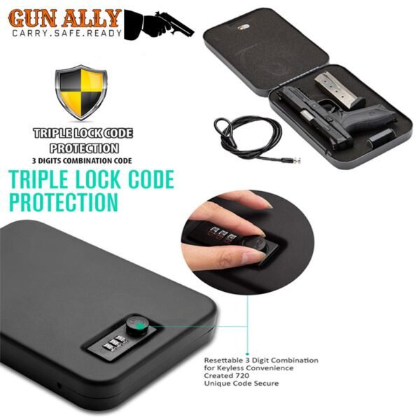 GunAlly Portable Combination Lock Box Travel Gun Safe, Pistol Lock Box