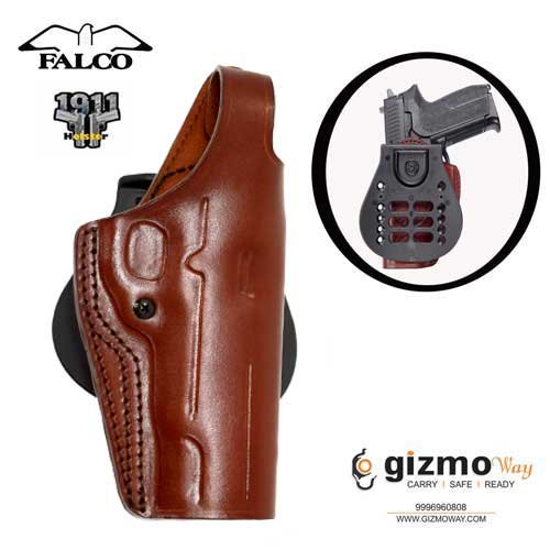 Falco Paddle OWB open barrel leather belt holster with thumb break