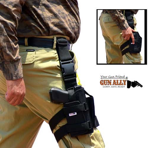 GunAlly Tactical Drop Leg Thigh Holster for Pistol with Magazine Pouch